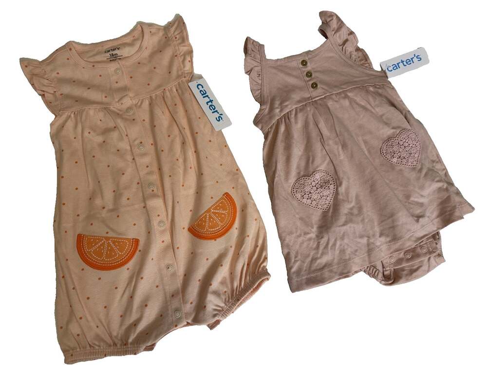 NWT Carters Baby Girl Clothes Lot 2 Rompers Outfits Summer Shorts Tangerine 18 M